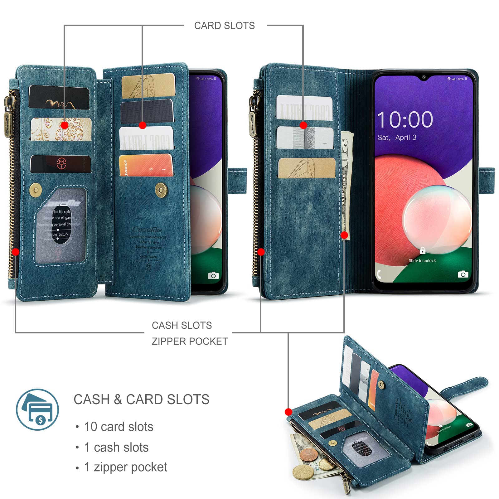 UEEBAI Wallet Case For Samsung Galaxy S21 5G, Premium Vintage PU Leather Magnetic Closure Handbag Zipper Pocket Case Kickstand Card Holder Slots With