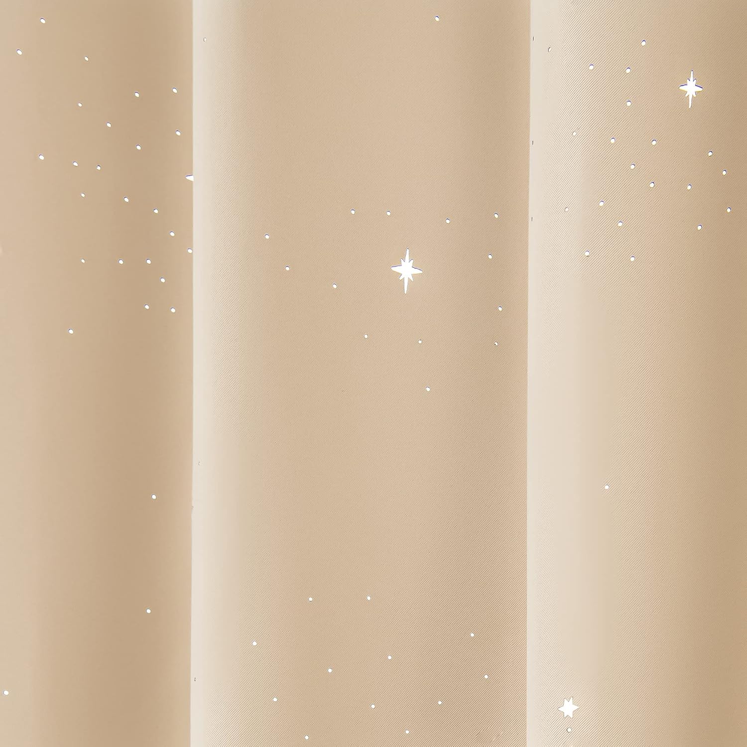 Best Home Fashion Set of 2 Blackout Laser Cut Starry Sky Curtain Pair, Silver Grommet Window Panels for Bedroom, Kids Room, Nursery, Thermal Insulated- 52" W x 84" L, Beige