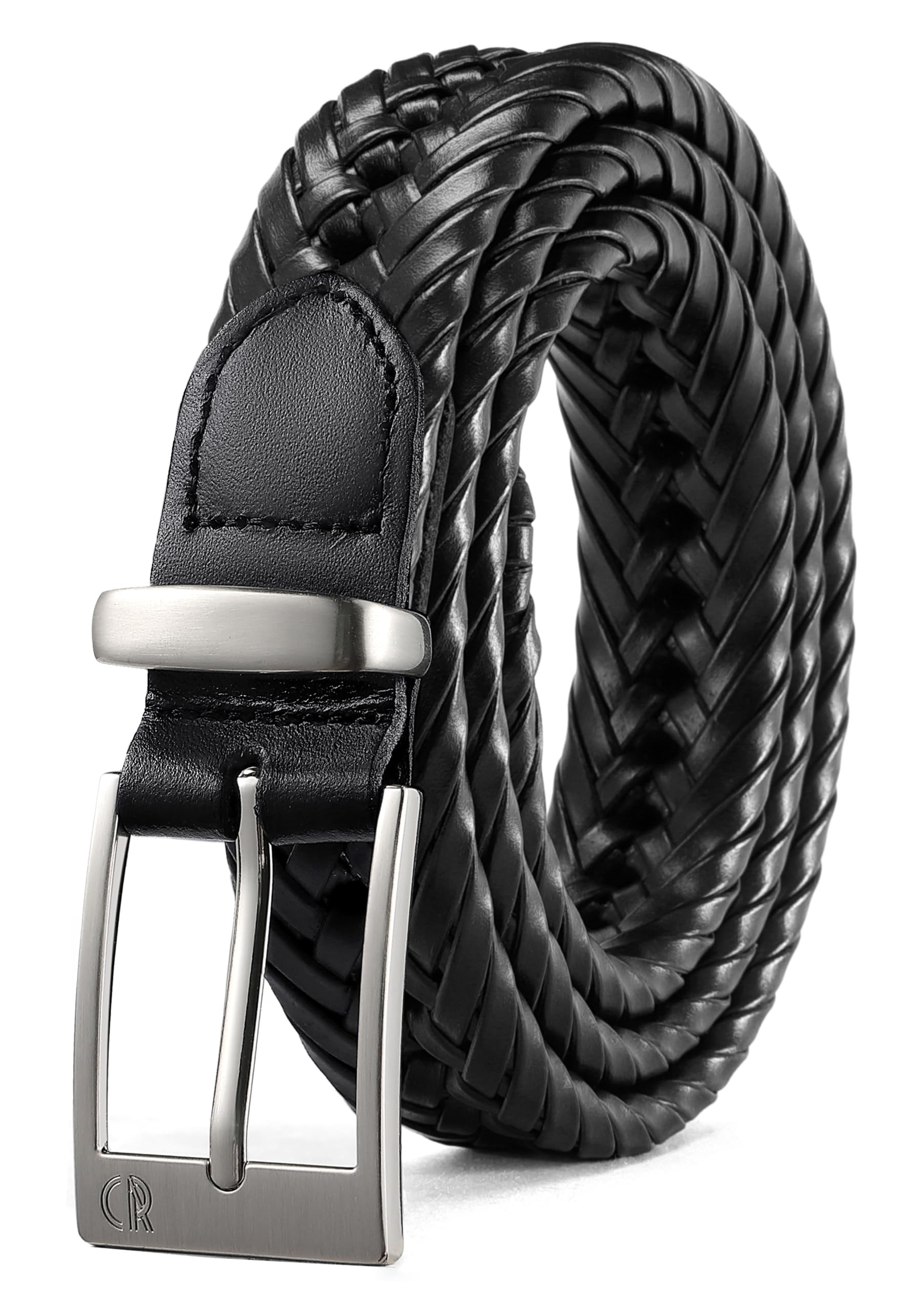 CHAOREN Mens Leather Braided Woven Belt 1 1/8" - Fully Adjustable &amp; Comfort