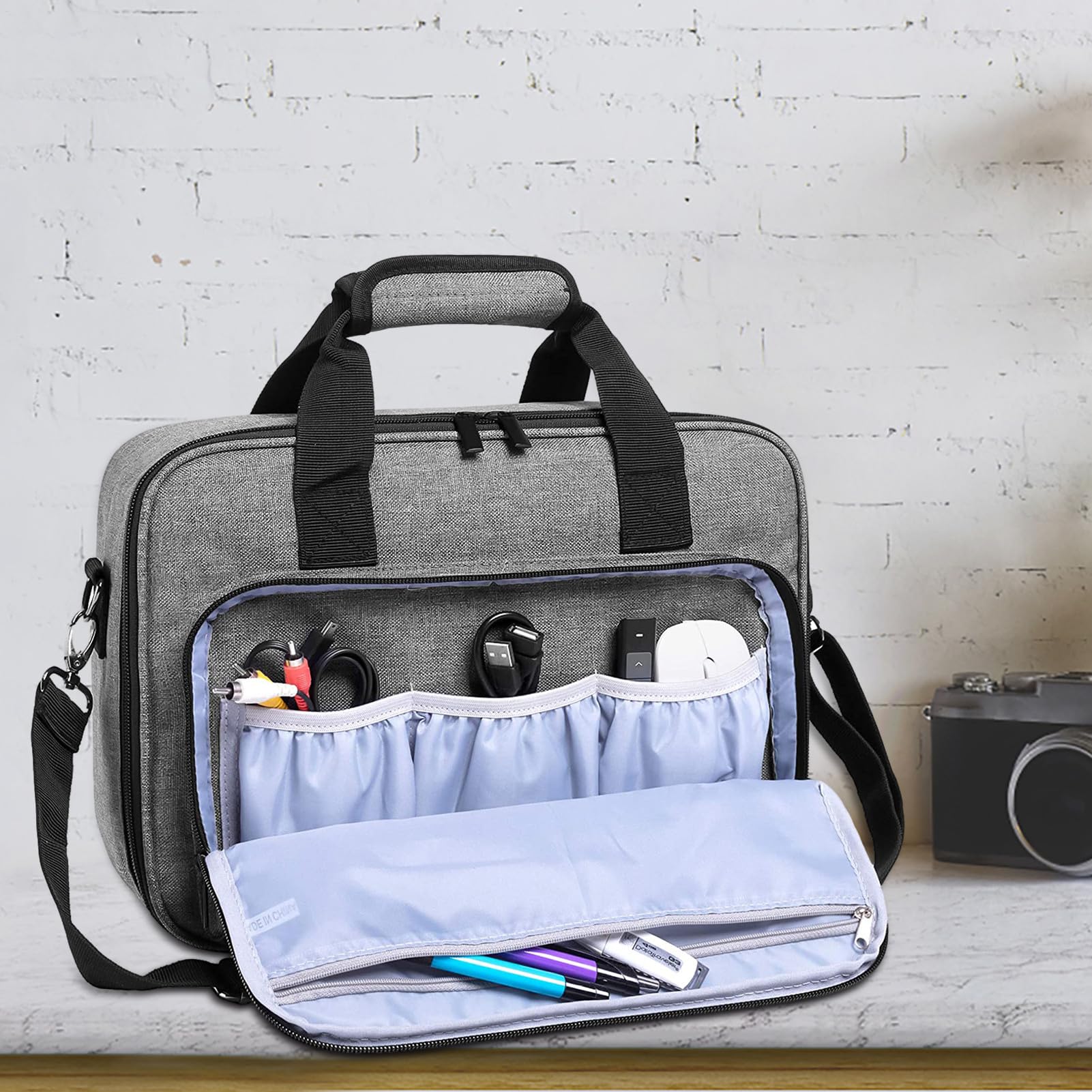 Carcasa para proyector, bolsa de viaje portátil, organizador de protección ligera, organizador compacto con bolsillos para accesorios para la aplicación de viaje, configuración del hogar, suministros