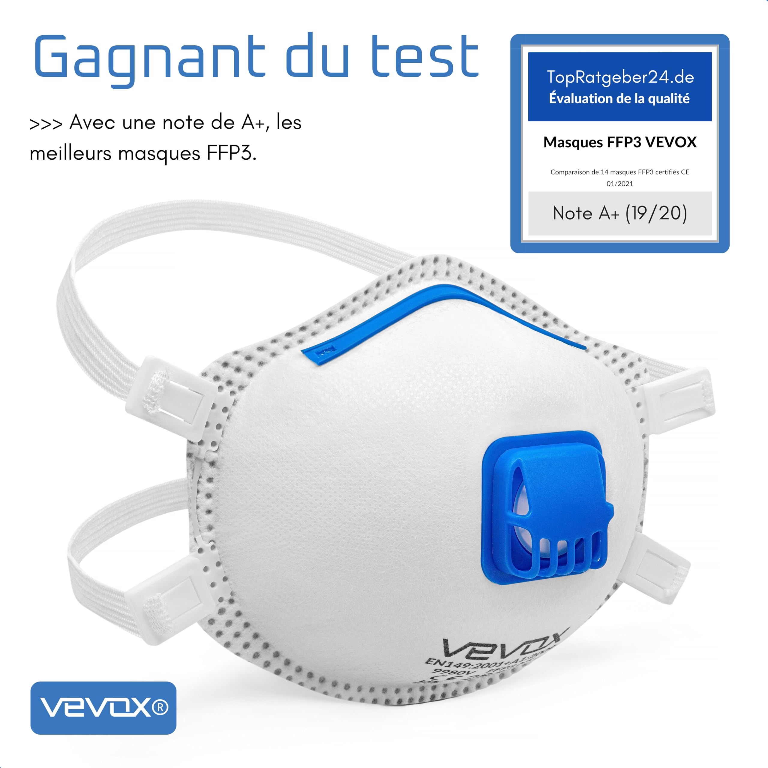 VEVOX® Masque FFP3 - Lot de 5 - Masques Travaux, Chantier et Bricolage anti Poussière avec Valve - Protection contre p. ex. Amiante, Peinture, Moisissure ou Produits Chimiques