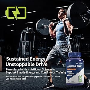 Vicwell Amino Acid, Supports Muscle Recovery and Lean Muscle Growth, Enhances Energy and Endurance, Contains Essential Amino Acids and BCAAs, 90 Capsules (1 Bottle)