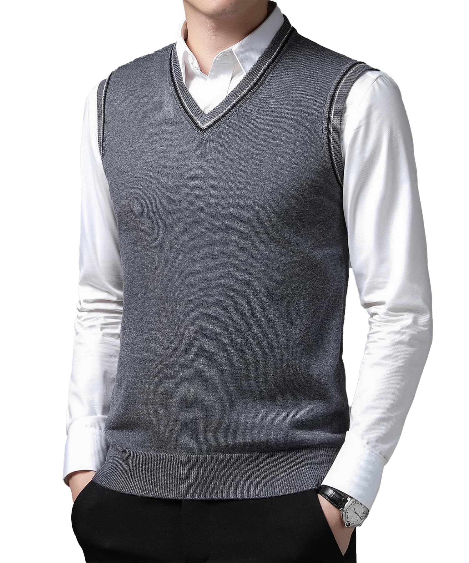 Gilet da Uomo Inverno V-Collo Senza Maniche Classico attività Commerciale Maglieria Panciotto Maglione Canotte Smanicato Pullunder per Autunno Inverno