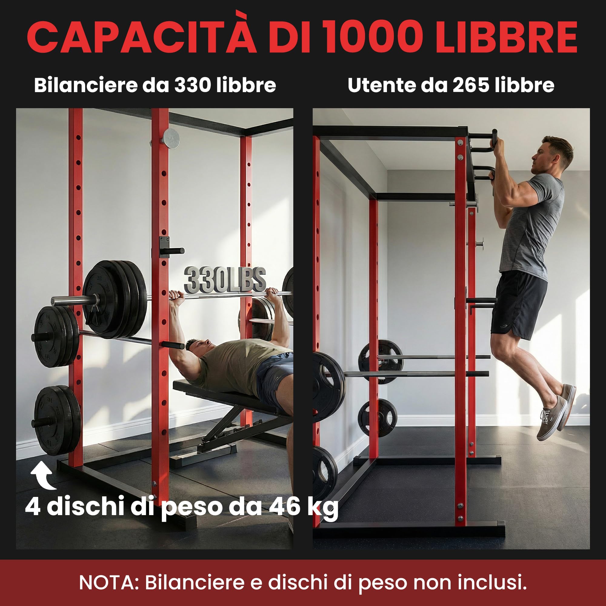 SPORTNOW Power Tower con Barre per Dip e Trazioni, Ganci J, Rack Palestra Multifunzione con Altezza Regolabile 11 Livelli, Struttura Acciaio, per Allenamento Fitness a Casa Palestra, Capacità 460 kg