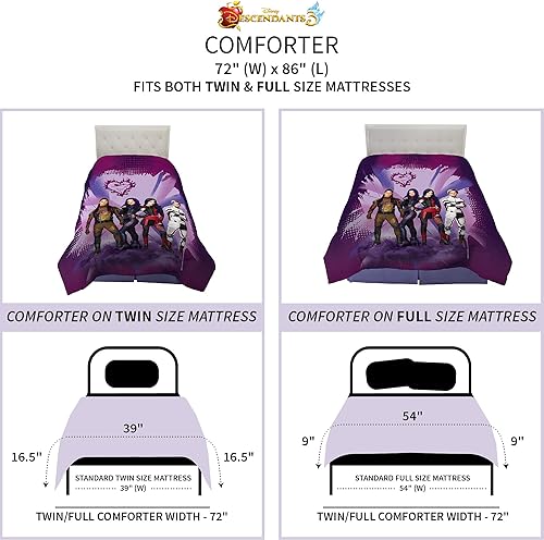 Miniatura 4 de Franco edredón reversible y muy suave para niños, ropa de cama de tamaño individualmatrimonial, Descendientes 3 de Disney