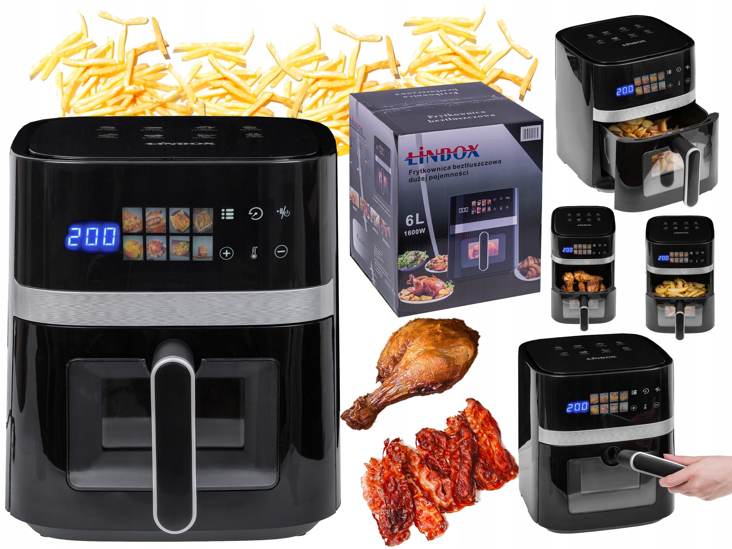 FRYTKOWNICA BEZTŁUSZCZOWA AIR FRYER LINBOX CZARNA