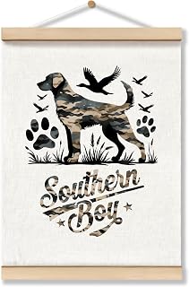OFJE Southern Boy Hunting Dog Poster Hanger Frame, Trendy Camouflage Wall Decor Posters with Wooden Frames, Labrador Western Hunting Boy Wall Hanging Decor for Bedroom Living Room Office, 12x16 Inch