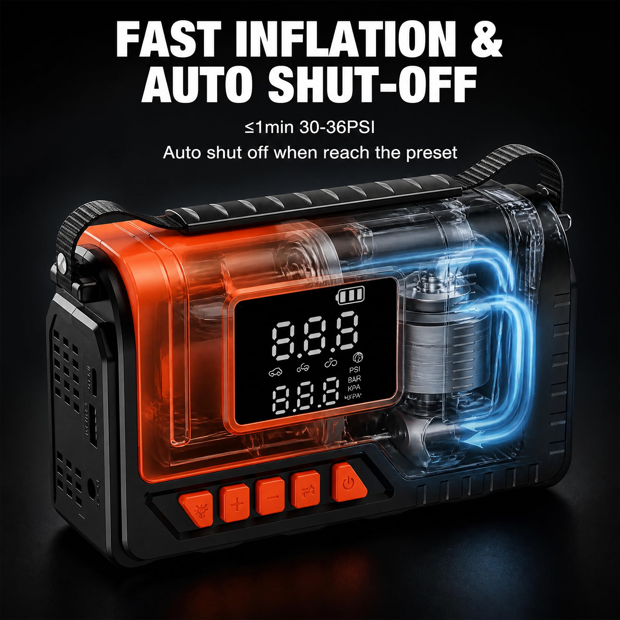 Compressore d'aria portatile 150 PSI, pompa per pneumatici per auto, 12 V CC, pompa ad aria digitale con luce LED super luminosa per bicicletta, moto, accessori auto