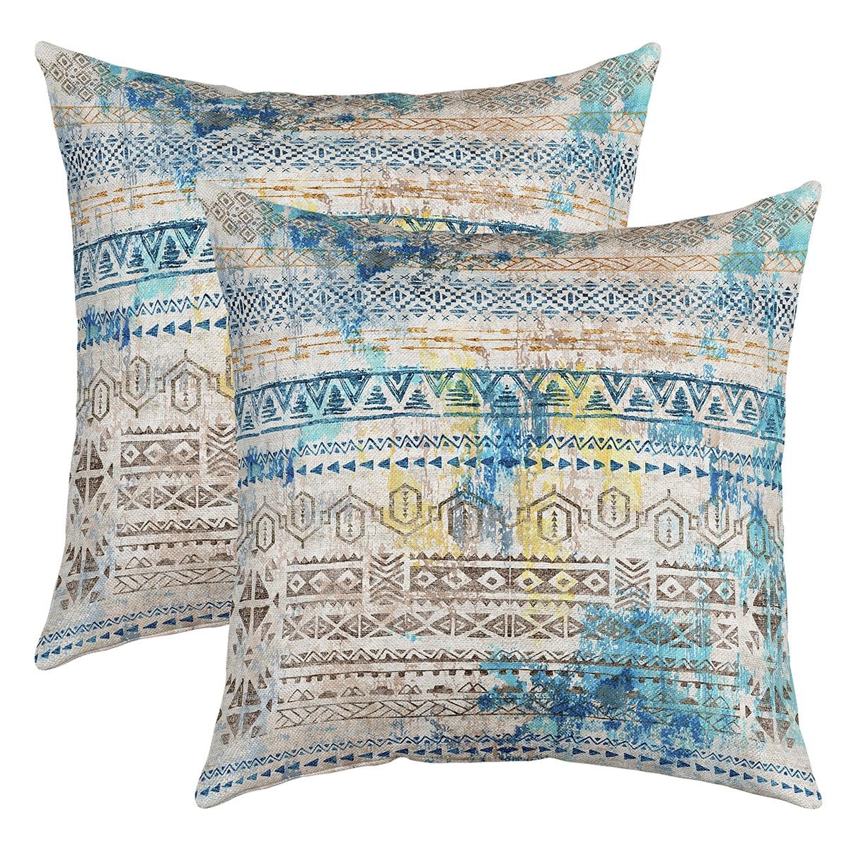 richhome Retro Bohemian Style Pillow Covers 24"x24",Farmhouse Decor Ethnic Tribe Pattern Reversible Throw Pillow Covers Cases,Rustic Geometry Triangle Square Cushion Covers for Room Decor Set of 2