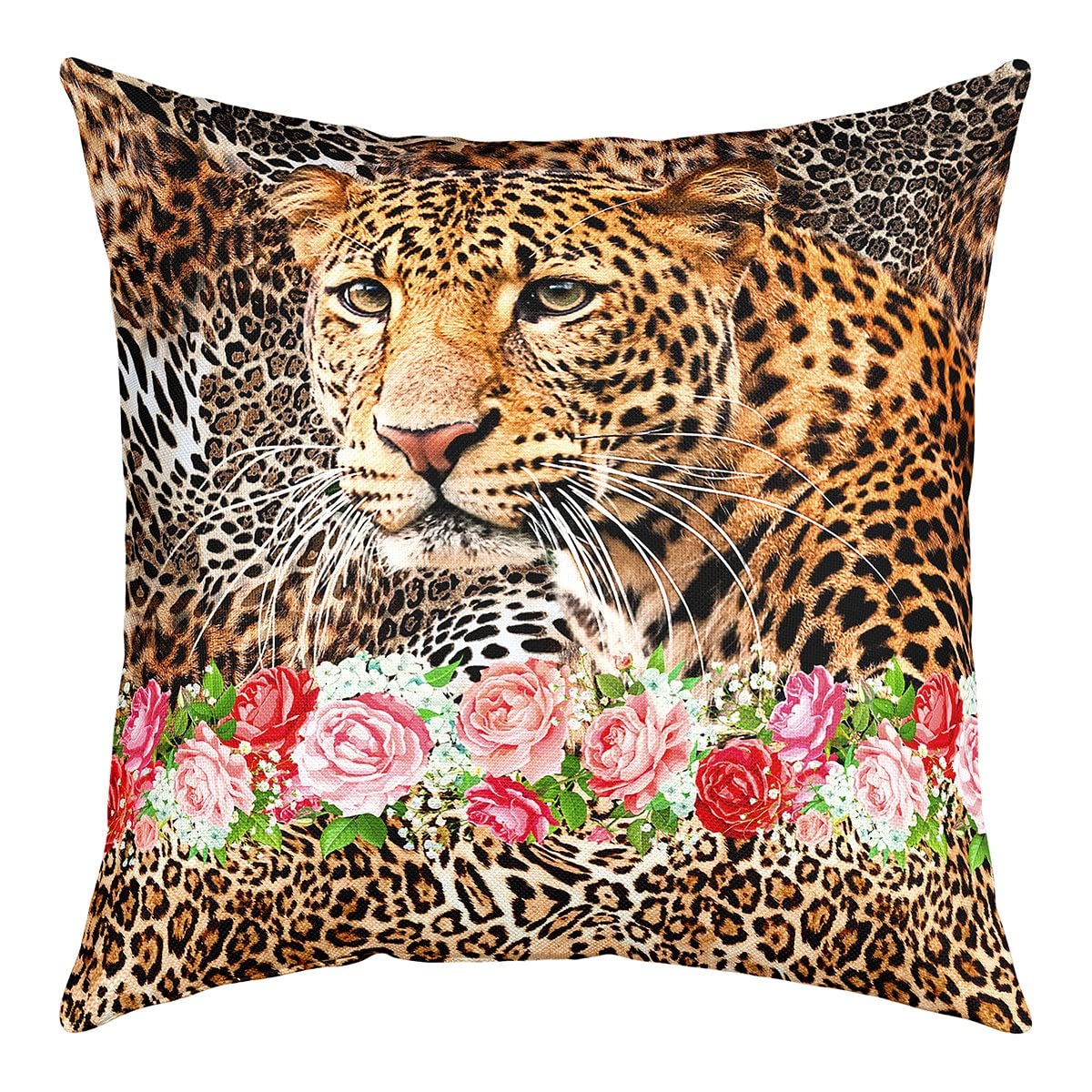 Homemissing Paquete de 4 fundas de almohada decorativas de leopardo, suaves, con estampado de guepardo, diseño de flores occidentales, cuadradas, para sofá, dormitorio, sala de estar, safari, fundas
