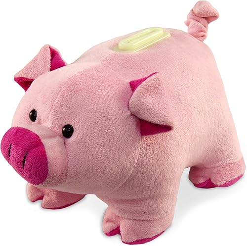 DolliBu - Banco de peluche de cerdo rosa, súper suave, alcancía para niños y niñas, bonito juguete esponjoso de almacenamiento de dinero para niños,