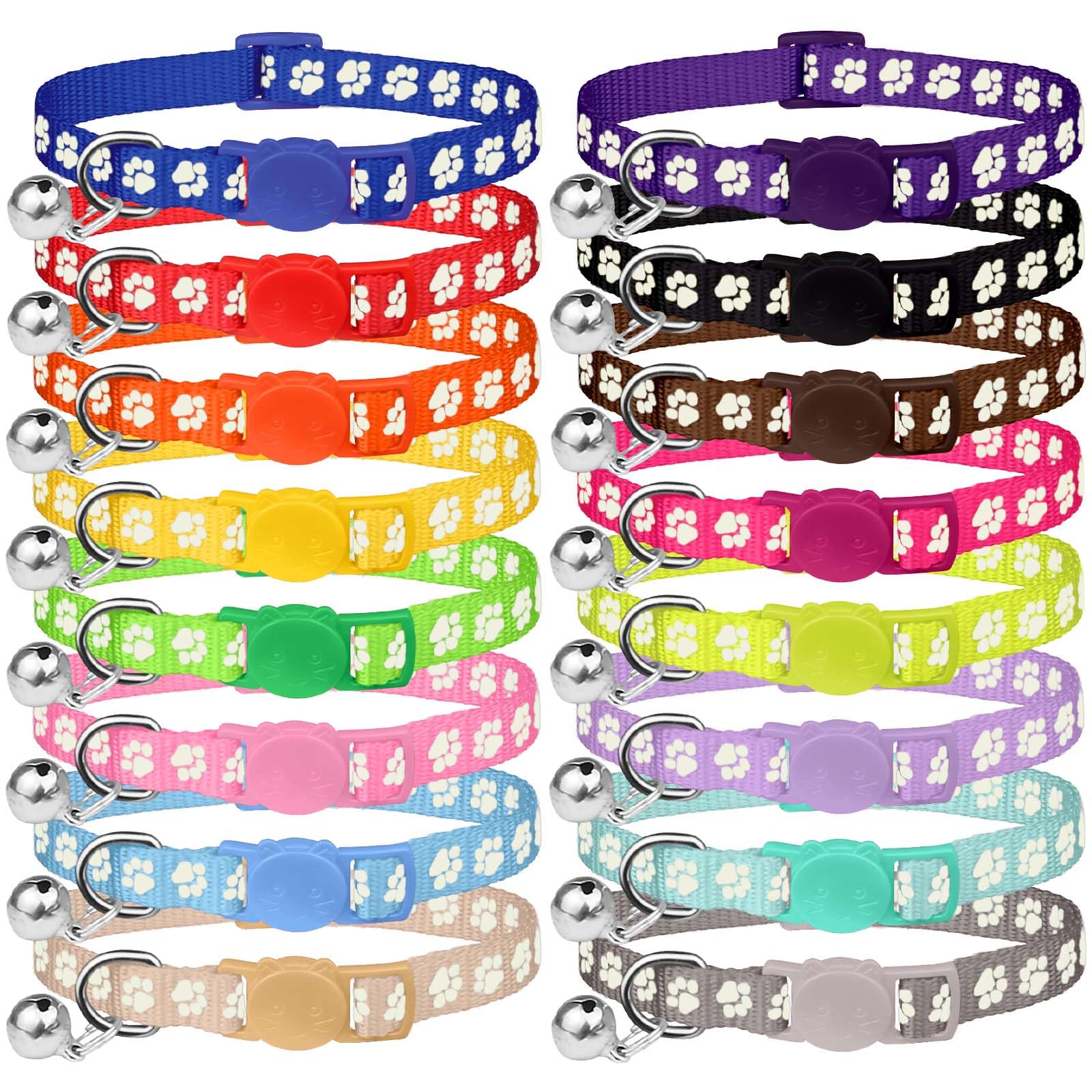 16 PCS Breakaway Cat Collars,Kitten Collar with Bell Cat Collars for Boy Girl Cats Breakaway Collar for Cats Glow in The Dark 7.5-12.6 Inch