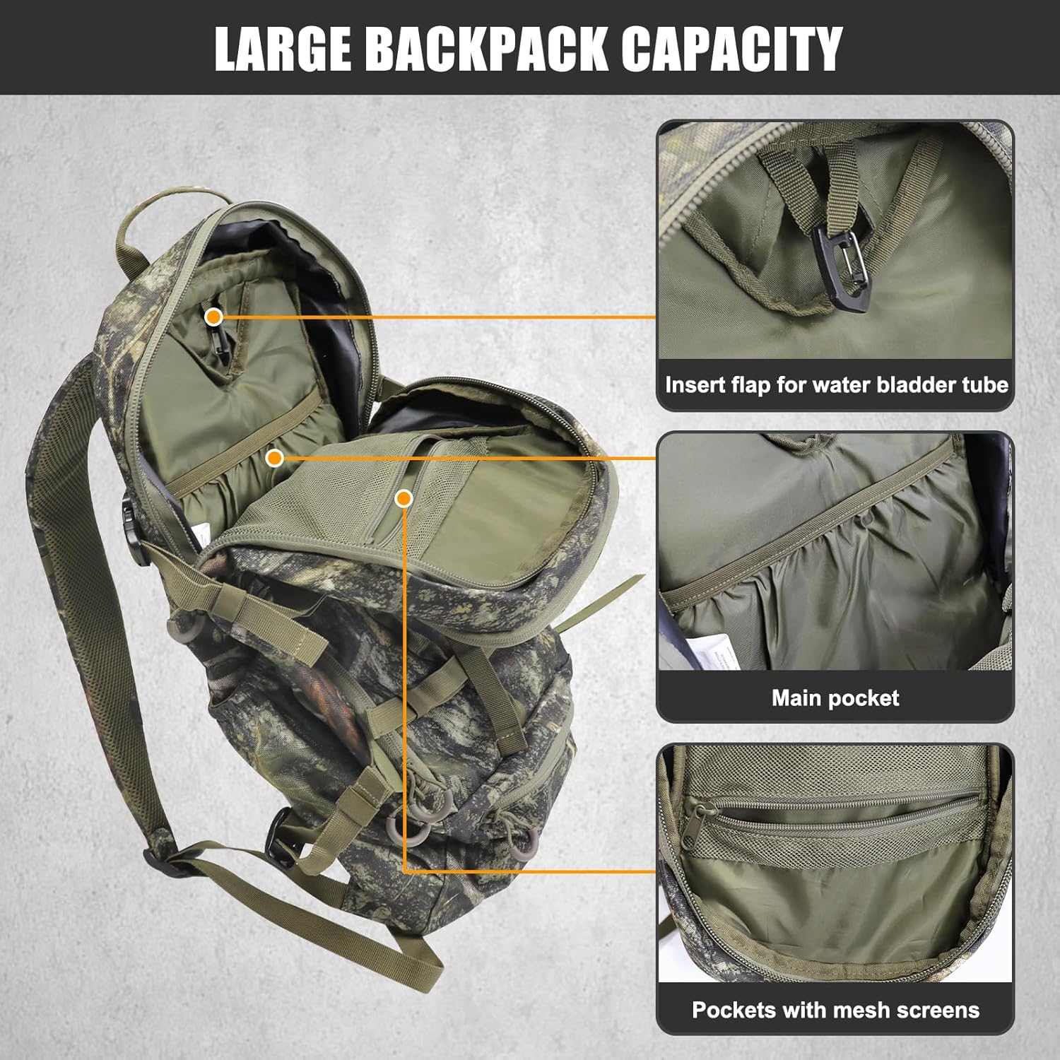 HUNTPAL Hunting Backpack, Waterproof Camo Hunting Daypack with Storage Pockets, Long-Lasting Bag for Rifle Shotgun Bow Gun (Medium)