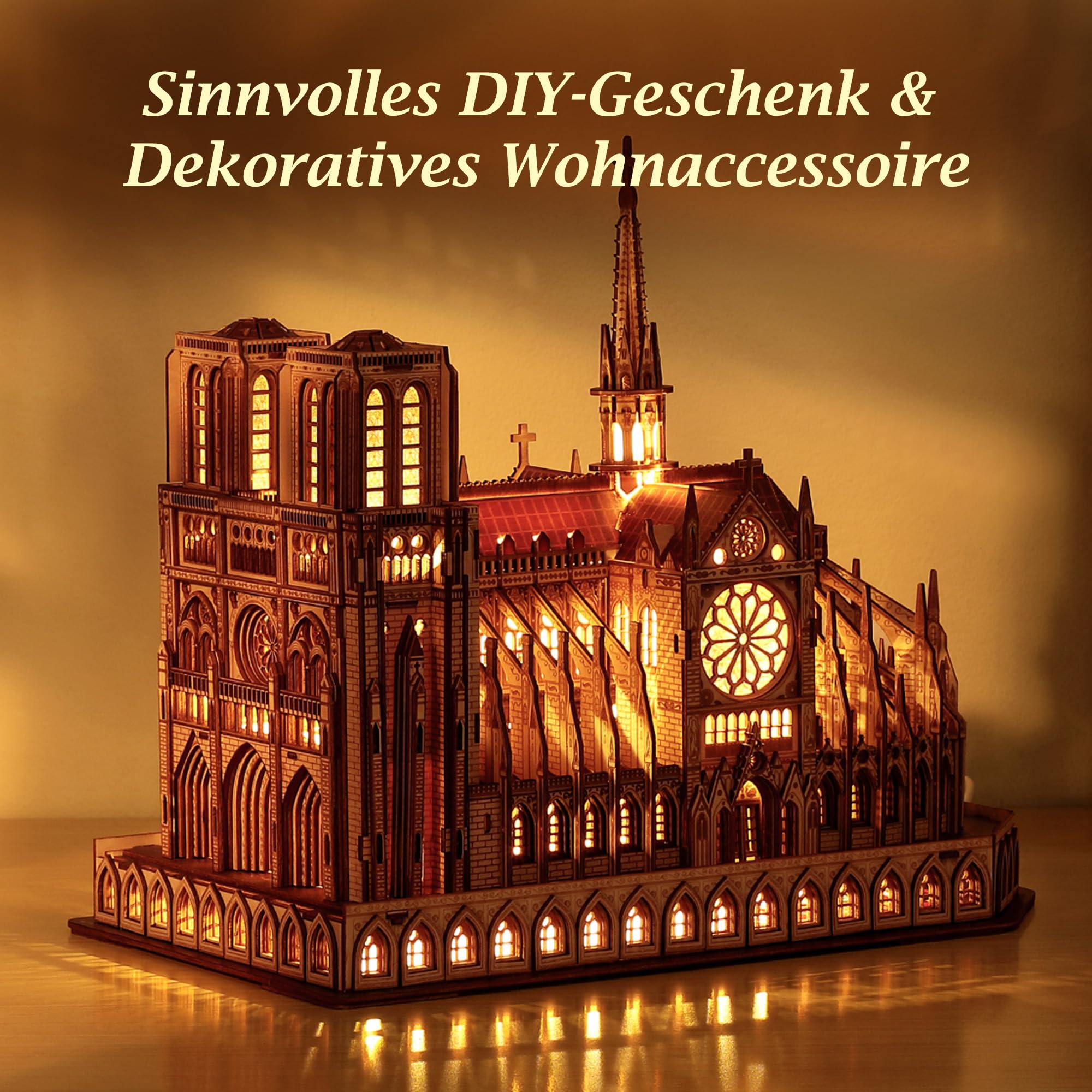 FUNPOLA LED 3D Holzpuzzle Notre Dame de Paris Modell – Beleuchtetes Architektur-Dekorationsmodell für Zuhause & Sammler