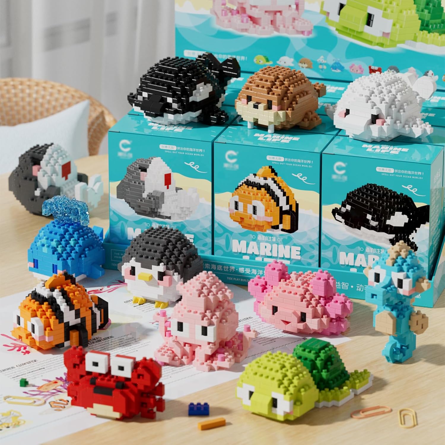 Marine Animals Building Block Set Gift Box Ocean Animal Sea Building Blocks Sea Animals Mini Building Blocks Set Toys STEM Gifts for Kids Adult 12PCS