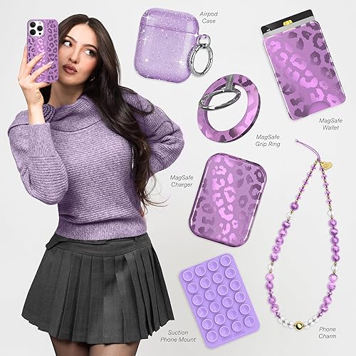 Miniatura 2 de Velvet Caviar Funda compatible con la bonita funda para iPhone 15 Pro, diseño de guepardo morado, probada en caídas de 8 pies, compatible con
