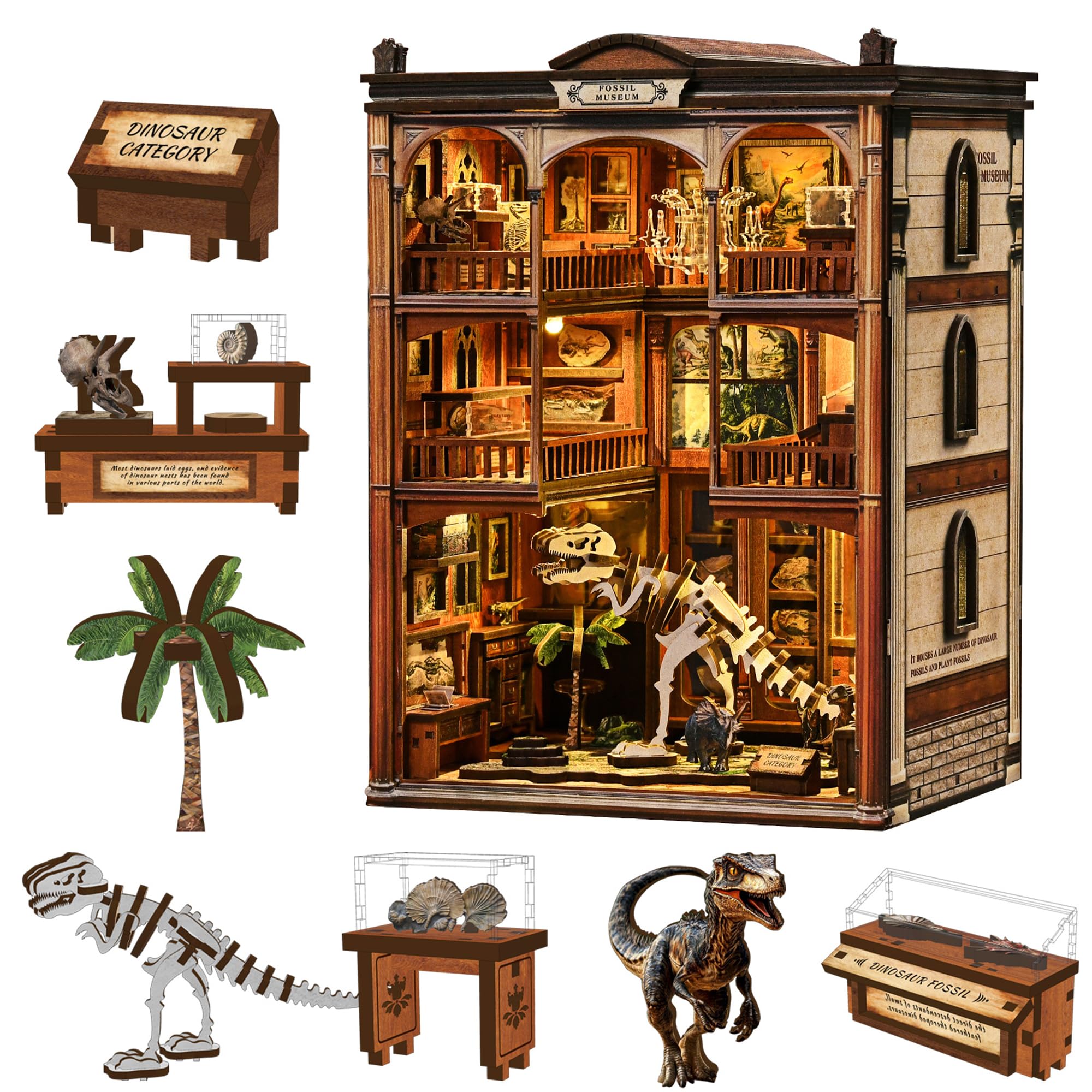 Roroom Rompecabezas 3D para adultos, kit mágico de rincón de libro con luz LED, kit de casa en miniatura de madera para decoración de estanterías, manualidades creativas para familiares y amigos
