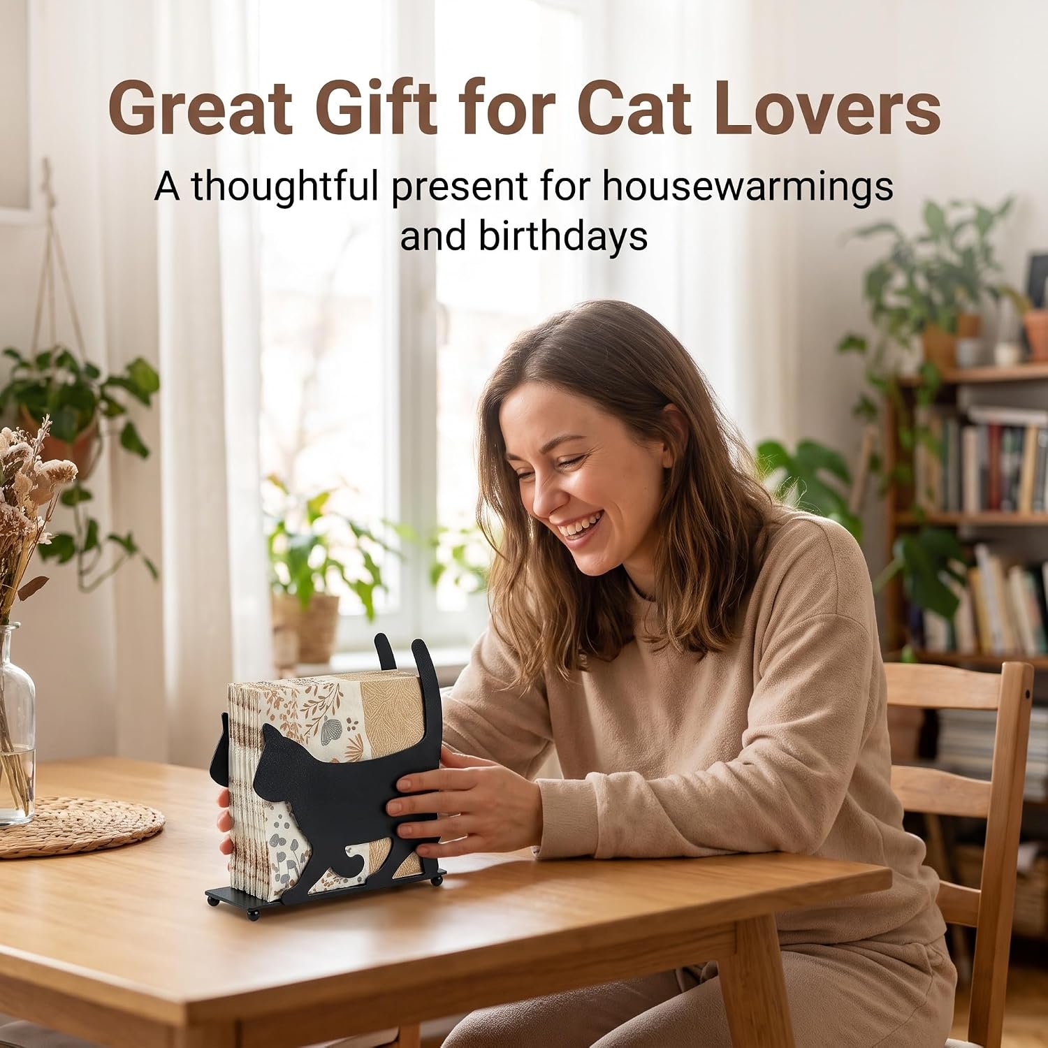 Cast Iron Napkin Holder Black Cat Silhouette for Table and Countertop