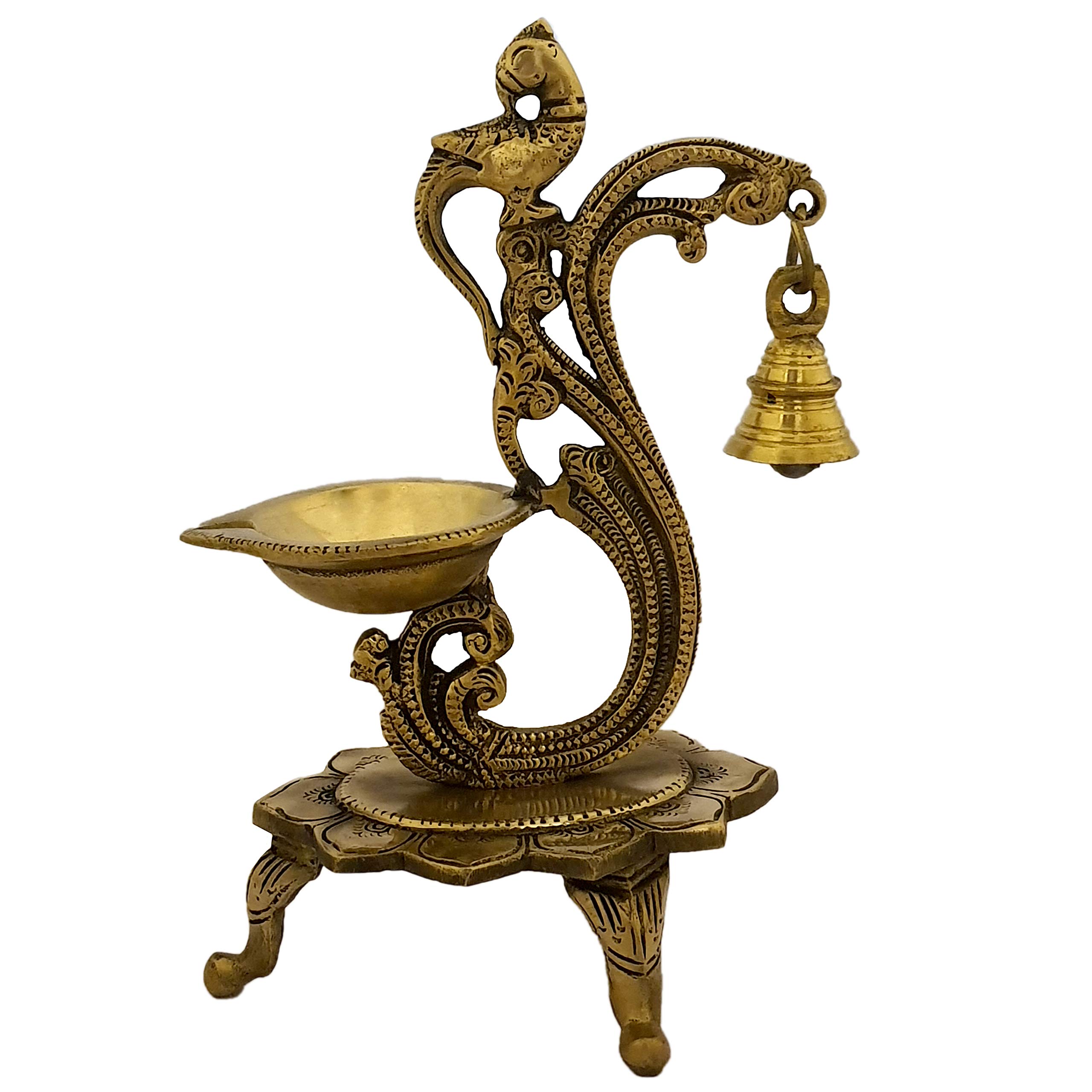 Parrot Bell Diya for Pooja Room Kuthu Vilakku Brass Puja Items for Home Deepam Oil Lamp Indian Diwal