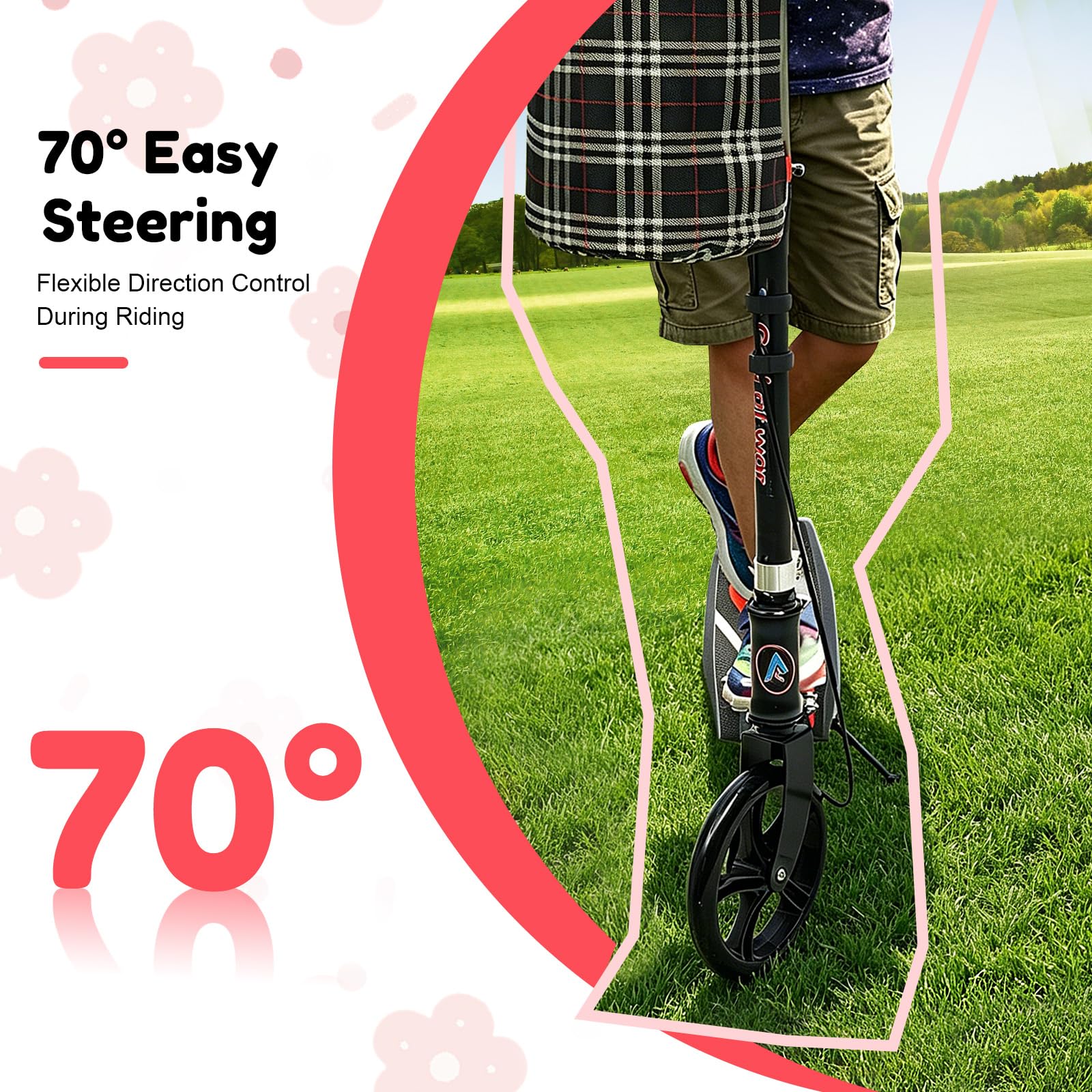 Patinete de ciudad plegable con cesta de almacenamiento y soporte de seguridad, patinete portátil plegable para desplazamientos, compras, capacidad de carga de hasta 150 kg