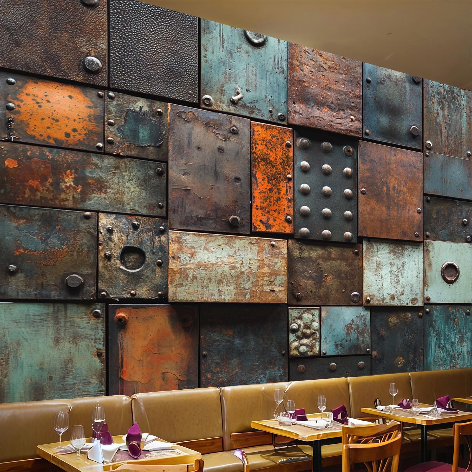 Papier peint boulons et rivets pour relooker un mur de salon terne
