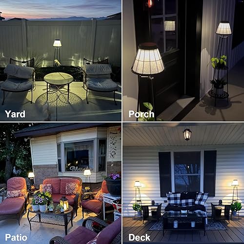 Miniatura 3 de Paquete de 2 lámparas solares de pie de metal de 45.4 pulgadas, luces solares impermeables con 2 soportes para plantas, soporte de plantas para