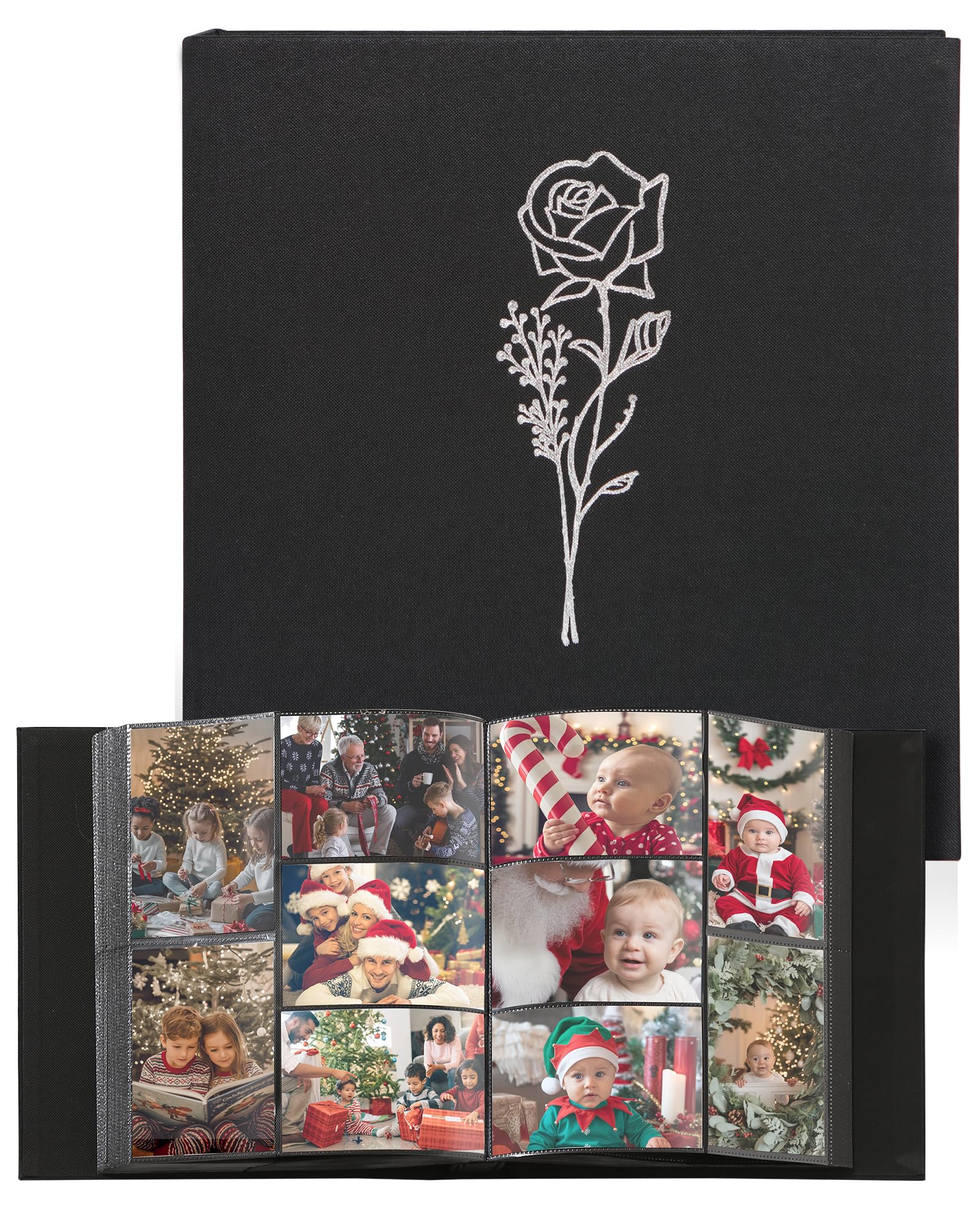 Álbum de fotos de 6 x 4 pulgadas, 1000 bolsillos, álbumes de fotos de lino para aniversario de boda familiar, álbum para fotos horizontales y verticales, 10 x 15 cm, color negro