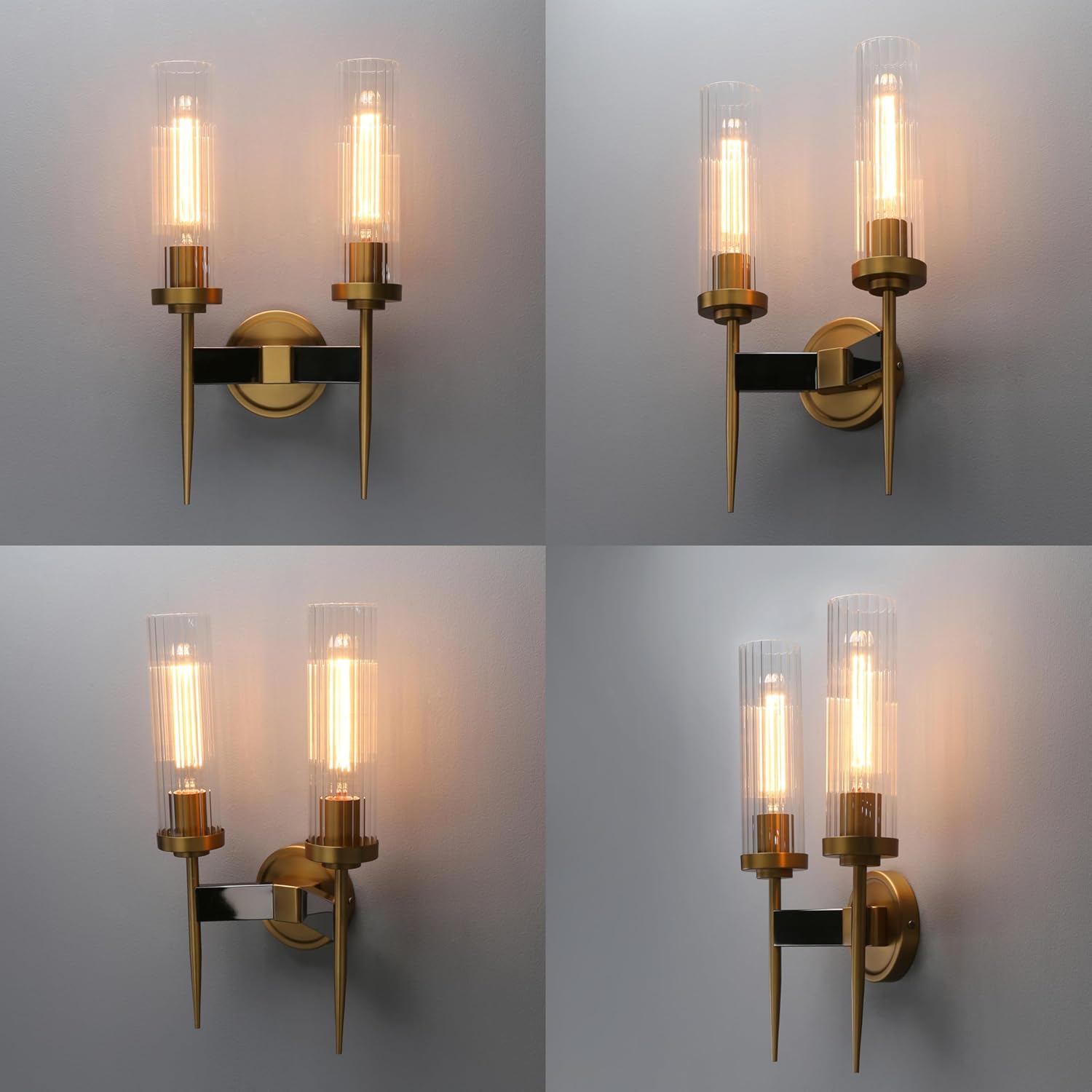 Phansthy Antique Bronze 2 Lights Sconce Bathroom Vanity Lights with Dual 2.8” Cylinder Glass Light Shade (Two-Light)