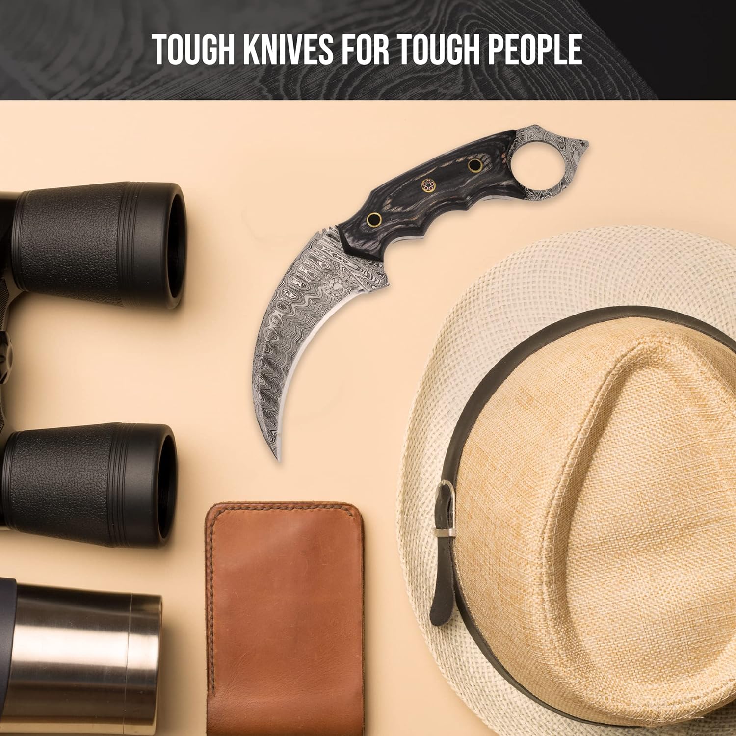 BIGCAT ROAR Handmade Karambit Damascus Hunting Knife - Full Tang Fixed Blade Hunting Knife with Sheath and Walnut Wood Handle - 7.5'’ Karambit Knife - Desert Fox : Sports & Outdoors