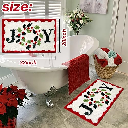 Miniatura 9 de Baccessor Alfombras de baño para árbol de Navidad, color rojo y blanco, tapete de felpa antideslizante y absorbente de agua, lavable, tapete de