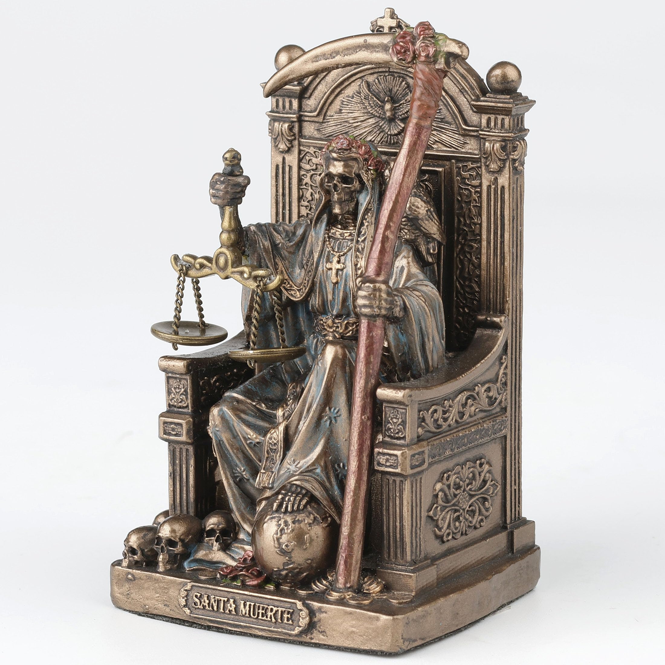 Veronese Design Figurine de collection Père Noël Muerte assis sur le trône tenant une fausse et une échelle en polystone peinte à la main Finition bronze 9,5 cm