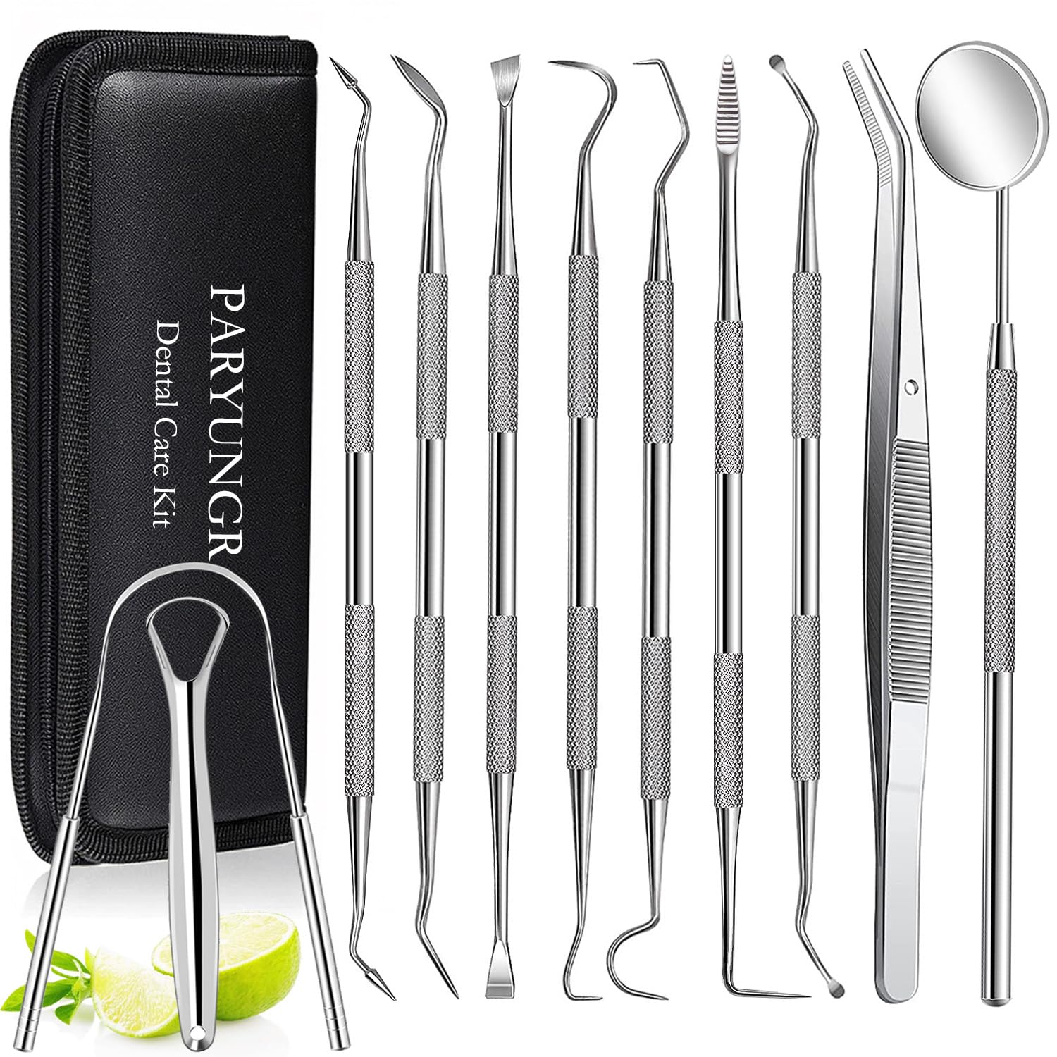 11 Pack Dental Tools PARYUNGR Teeth Cleaning Tool Kit, Stainless Steel Tongue Scraper Tartar Plaque Remover Tooth Cleaner Dental Floss Picks Mouth