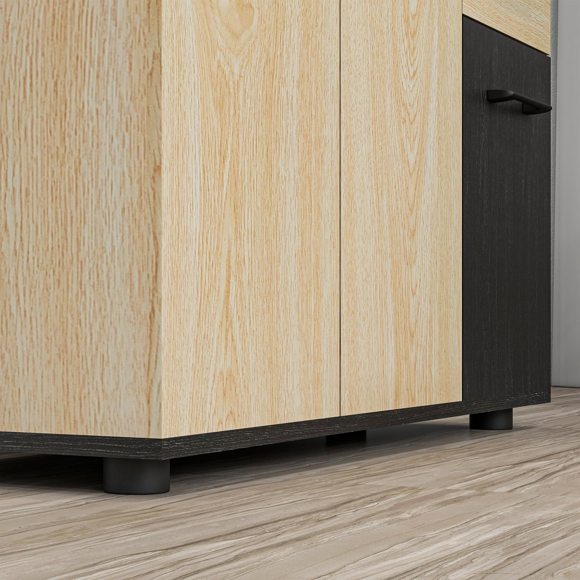 HOMCOM Buffet Salon, Meuble de Rangement avec 3 Portes, 2 tiroirs et étagère réglable, Style Moderne, Buffet Salle à Manger, Cuisine et Salon, 90 x 30 x 75,5 cm, Noir et Bois Naturel