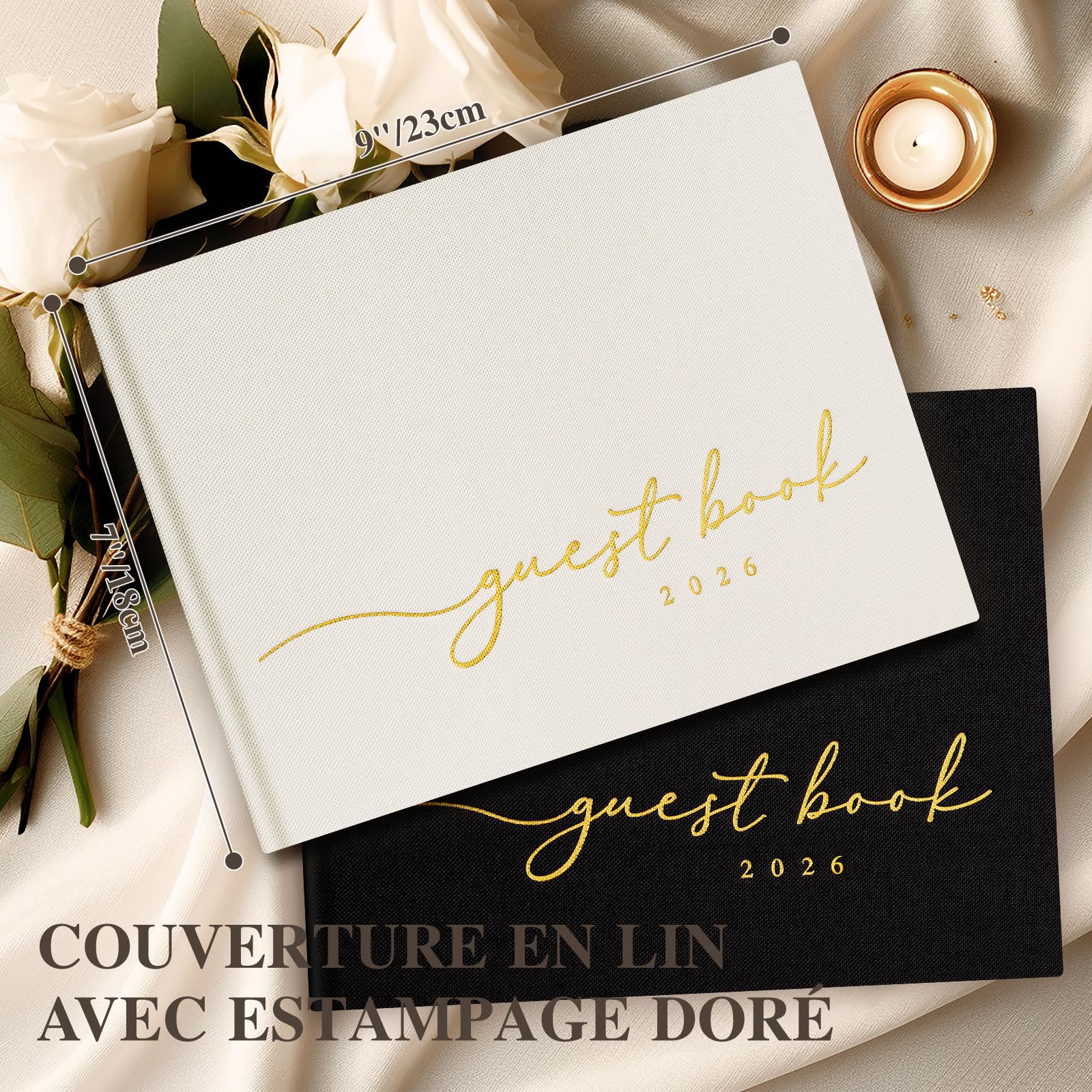 Livre d'or Mariage 2026 en Lin 108 Pages Vierges Crème