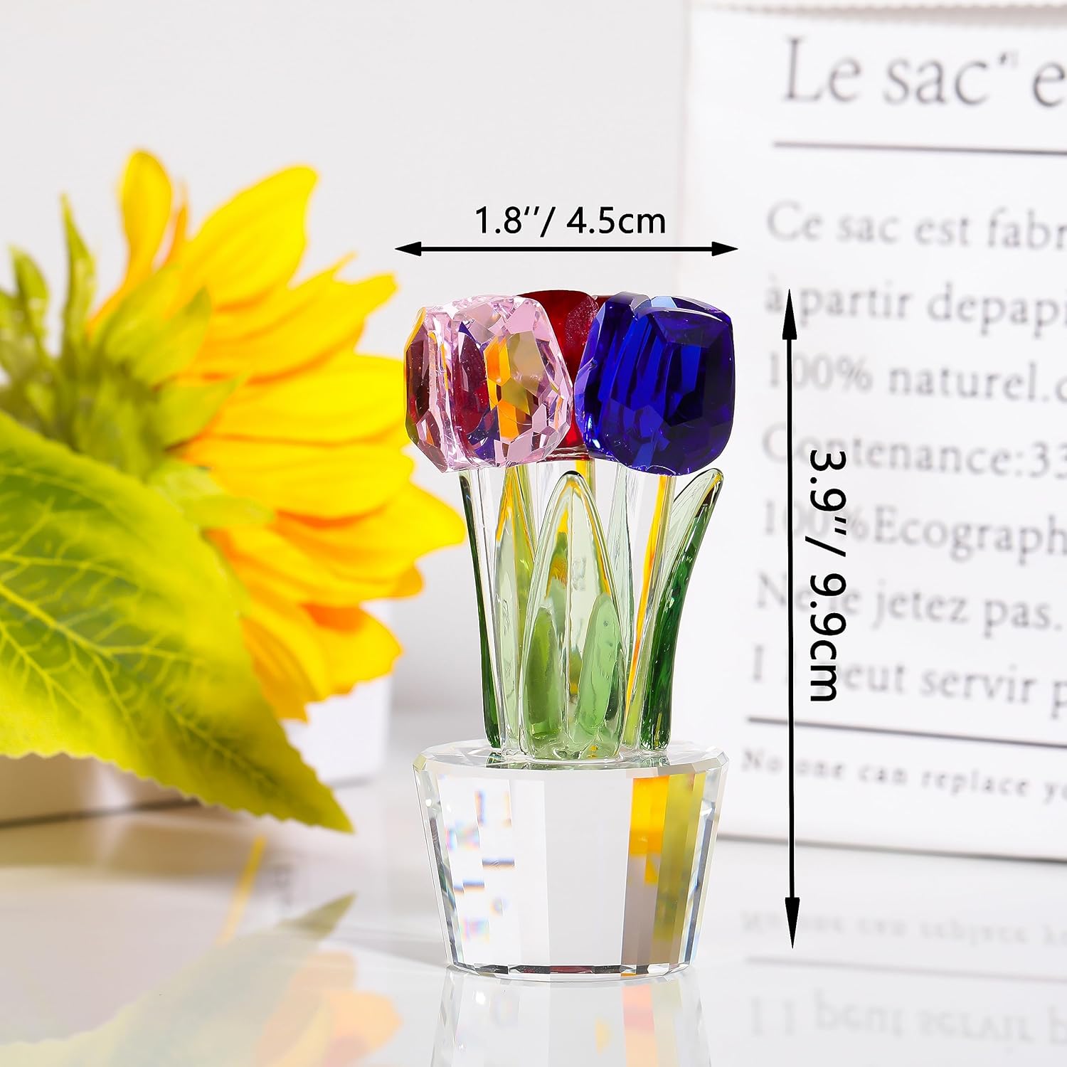 Qianwei Crystal Tulips Flowers Figurine Colorful with Vase - Glass Flower Bouquet Collectible Figurines Crystal Office Home Decor Paperweight - Tulip Gifts for Women Mom Bestfriend Wedding Anniversary - Image 5