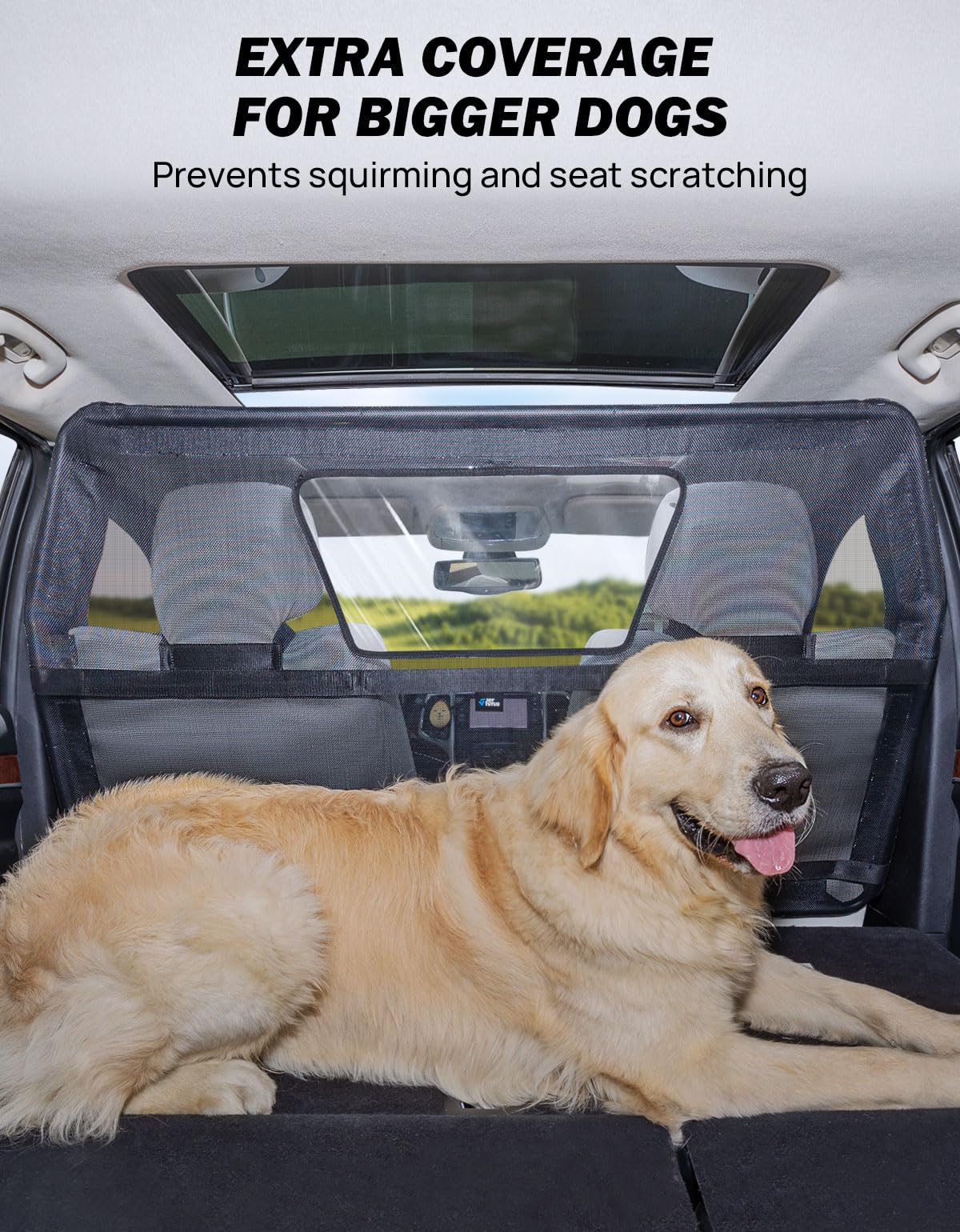 JOYTUTUS Ampia barriera per auto per cani con finestra visiva, barriera per auto per SUV a prova di fuga, rete per il carico dell'auto dietro i sedili anteriori, cancello per la sicurezza del cane e i