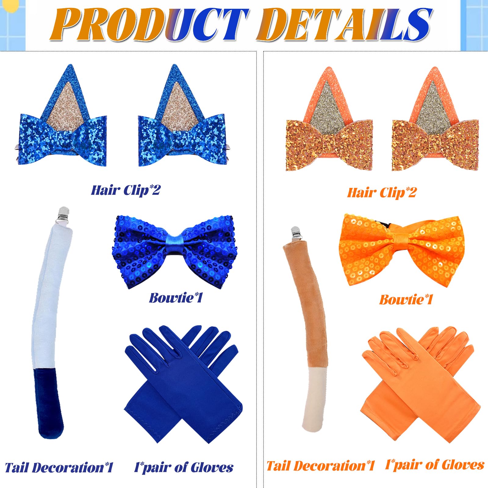 Maazusa Blue Dog Hair Clips Costume Accessories for Kids Adult 12Pcs Dog Animal Coustume with 4 Hair Clips 2 Bow Ties 2 Tails 2 works of Gloves - Image 3