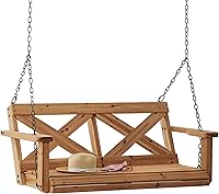 Backyard Discovery 55" Cedar Farmhouse Porch Swing - 2-Person 600 lb Capacity, Rot-Resistant Wood for Patio Deck Garden