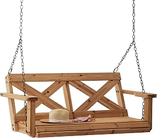 Backyard Discovery 55" Cedar Farmhouse Porch Swing - 2-Person 600 lb Capacity, Rot-Resistant Wood for Patio Deck Garden