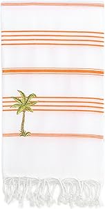 Linum Home Textiles Lucky - Palm Tree Peseta Beach Towel, White & Dark Orange