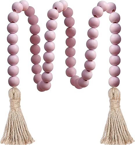 Meplait 39in Wood Bead Garland Farmhouse with Tassels,Versatile Prayer Beads