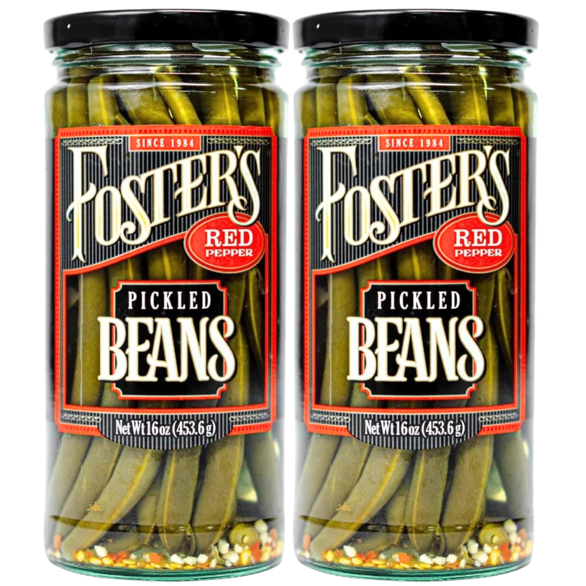 Foster's Pickled Green Beans- Red Pepper- 16oz (2 Pack) - Pickled Green Beans in a Jar - Traditional Pickled Vegetables Recipe for 30 years - Gluten Free- Pickled Green Beans Spicy - No Preservatives
