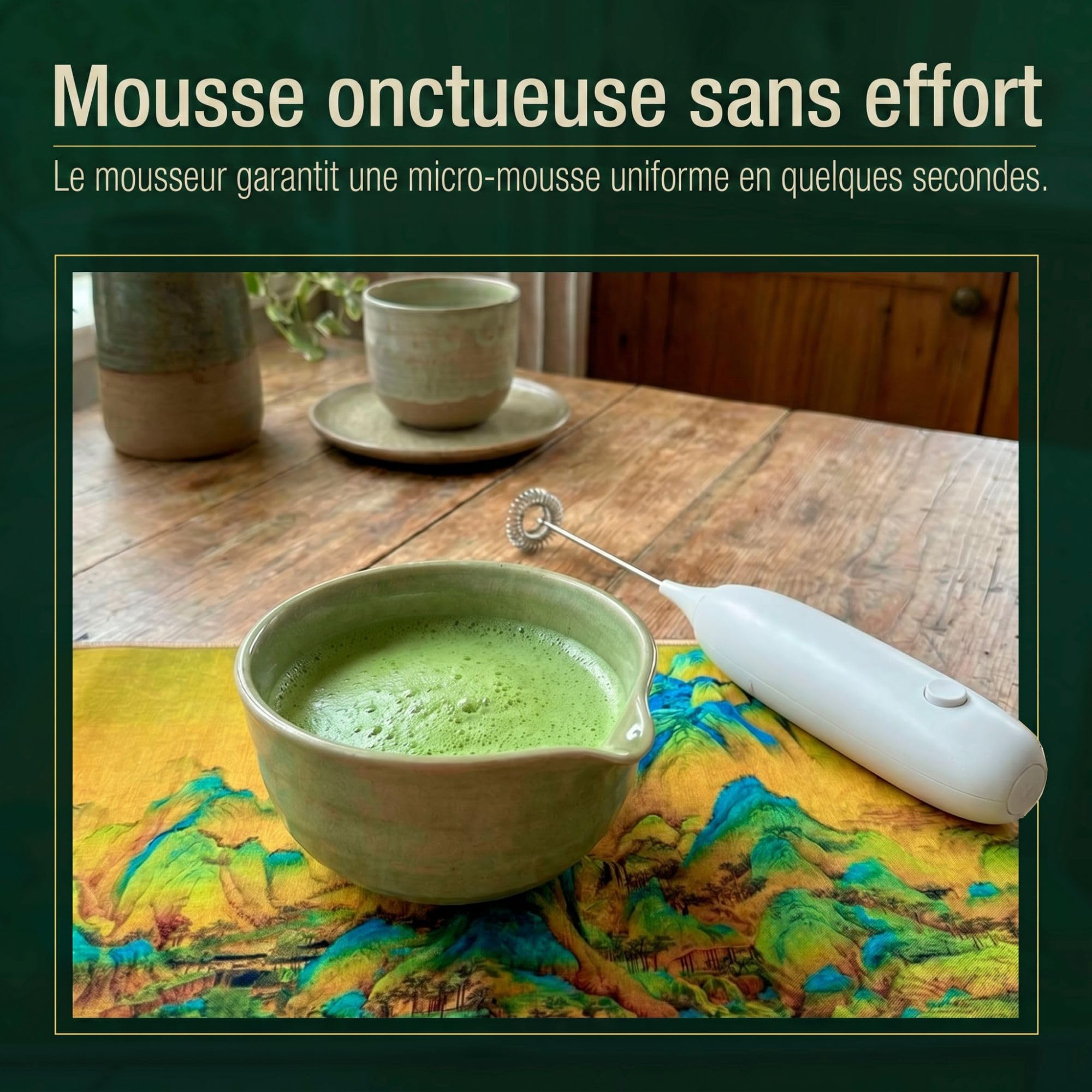 Kit de thé matcha avec fouet électrique mousse et ensemble complet d'accessoires traditionnels, bol en céramique, tamis bambou préparation rituelle authentique initiation Set de 11 pièces cadeau