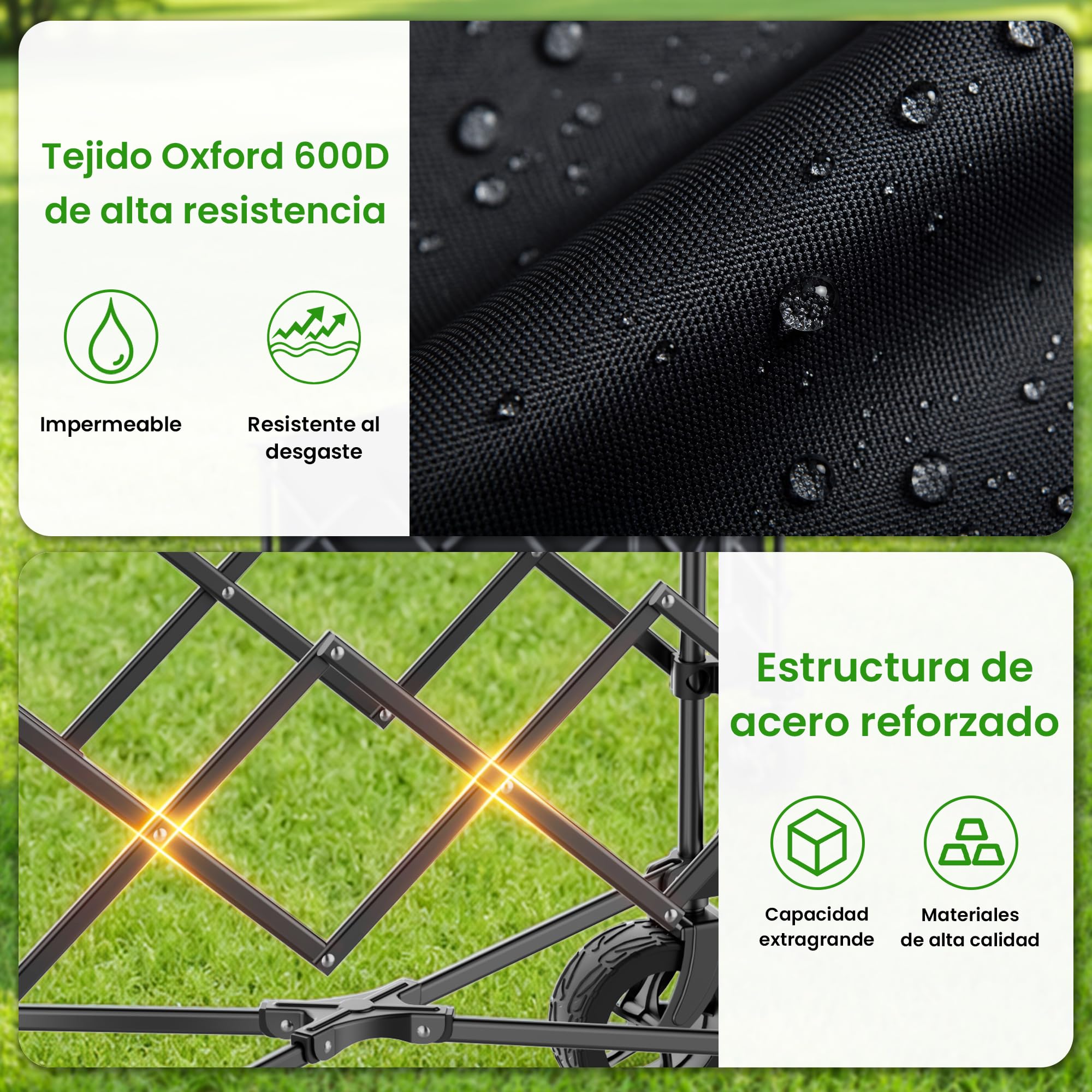 RYGEO Carrito utilitario para Festivales, Capacidad de 140 l, con Mango telescópico para jardinería, Camping, Compras y Deportes al Aire Libre