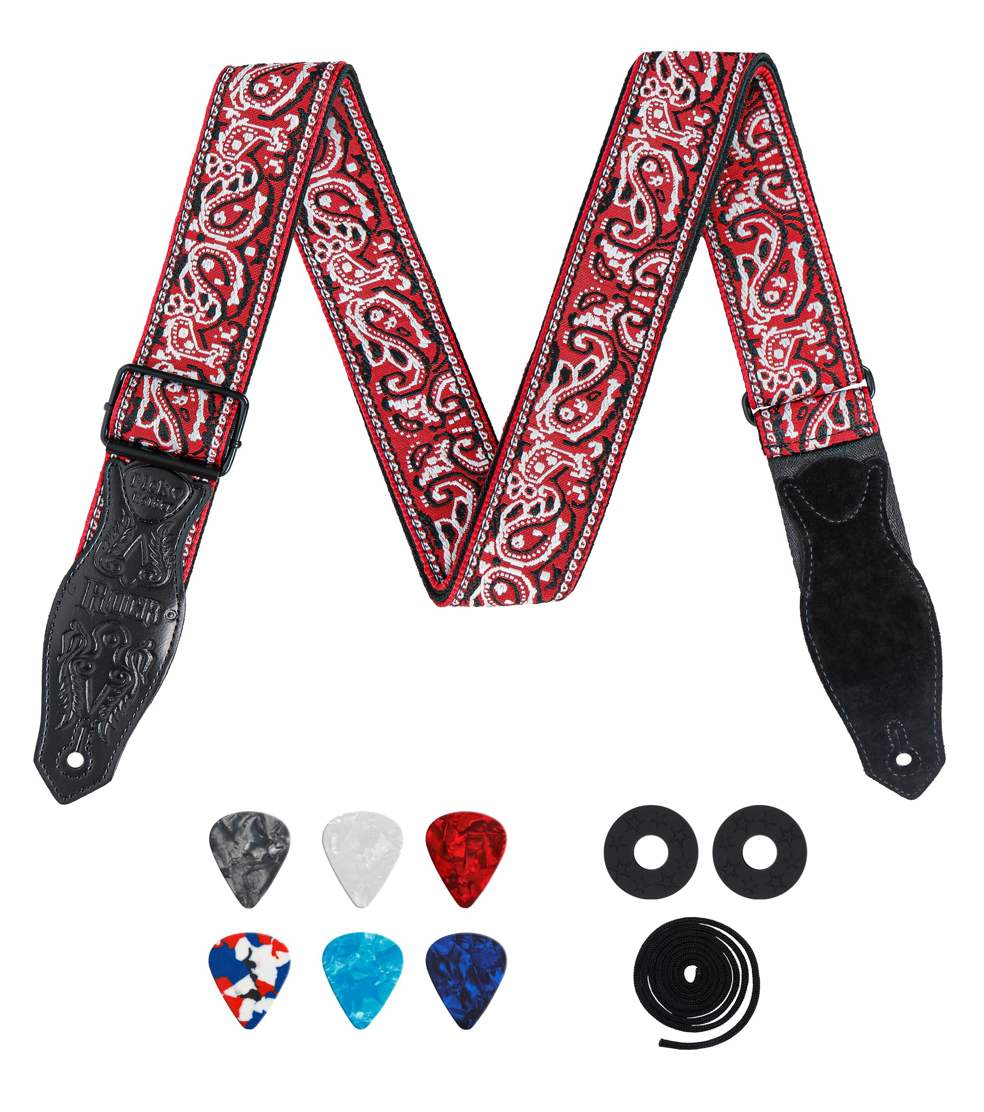 Woven Cotton Guitar Strap, 38-62" Adjustable Retro Design
