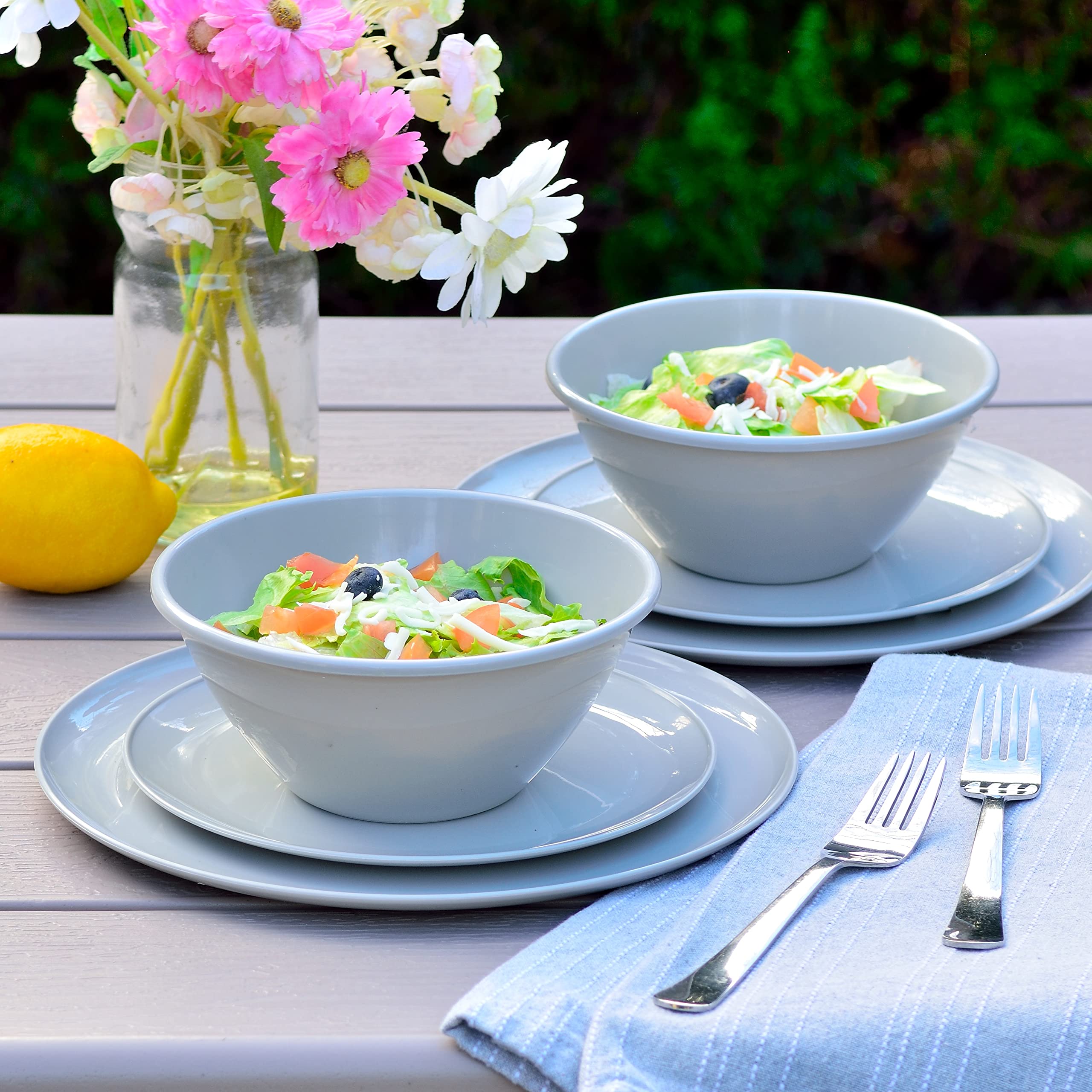 Youngever 18-Piece Dinnerware Set - Plates (20CM & 25CM), Bowl (1000ML) for 6 Persons (Grey
