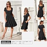Newshows 2026 Robe d'été manches courtes Cou carré Robes Casual Beach Vacances Une ligne Ruffle Sundress avec des poches pour femme