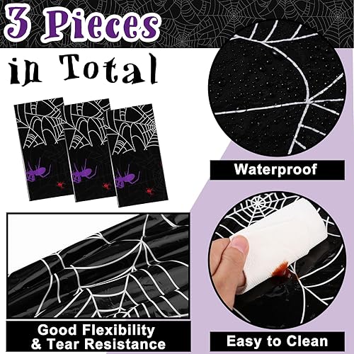 Miniatura 2 de Peryiter Mantel rectangular de plástico de tela de araña, 3 piezas, 54 x 108 pulgadas, impermeable, tela de araña, desechable, para el hogar,