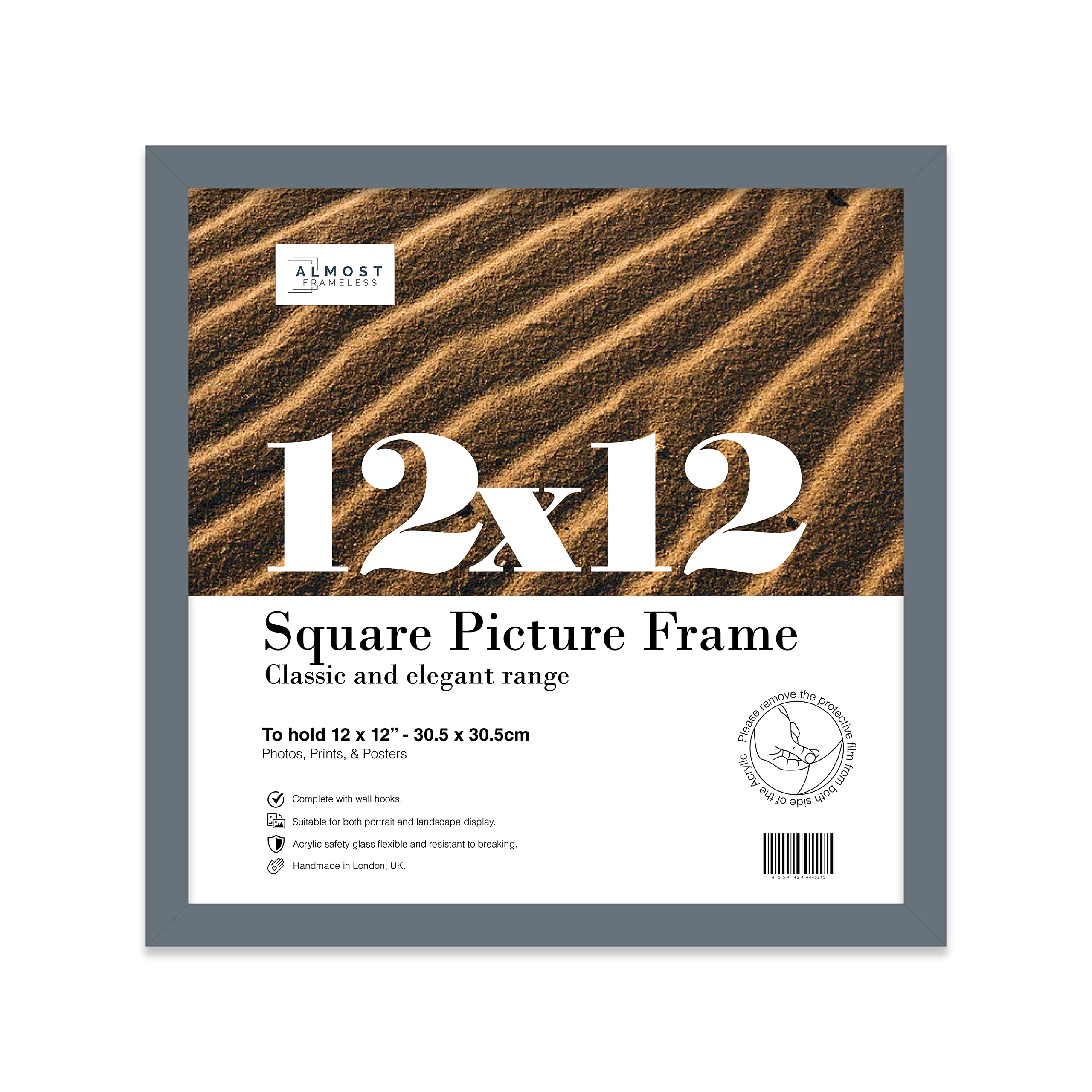 12x12 Inch Grey Square Thin Photo Frame Wall Mountable Thin Picture Frame Standard Square Photograph Size, 12" X 12"(30.5 X 30.5cm)