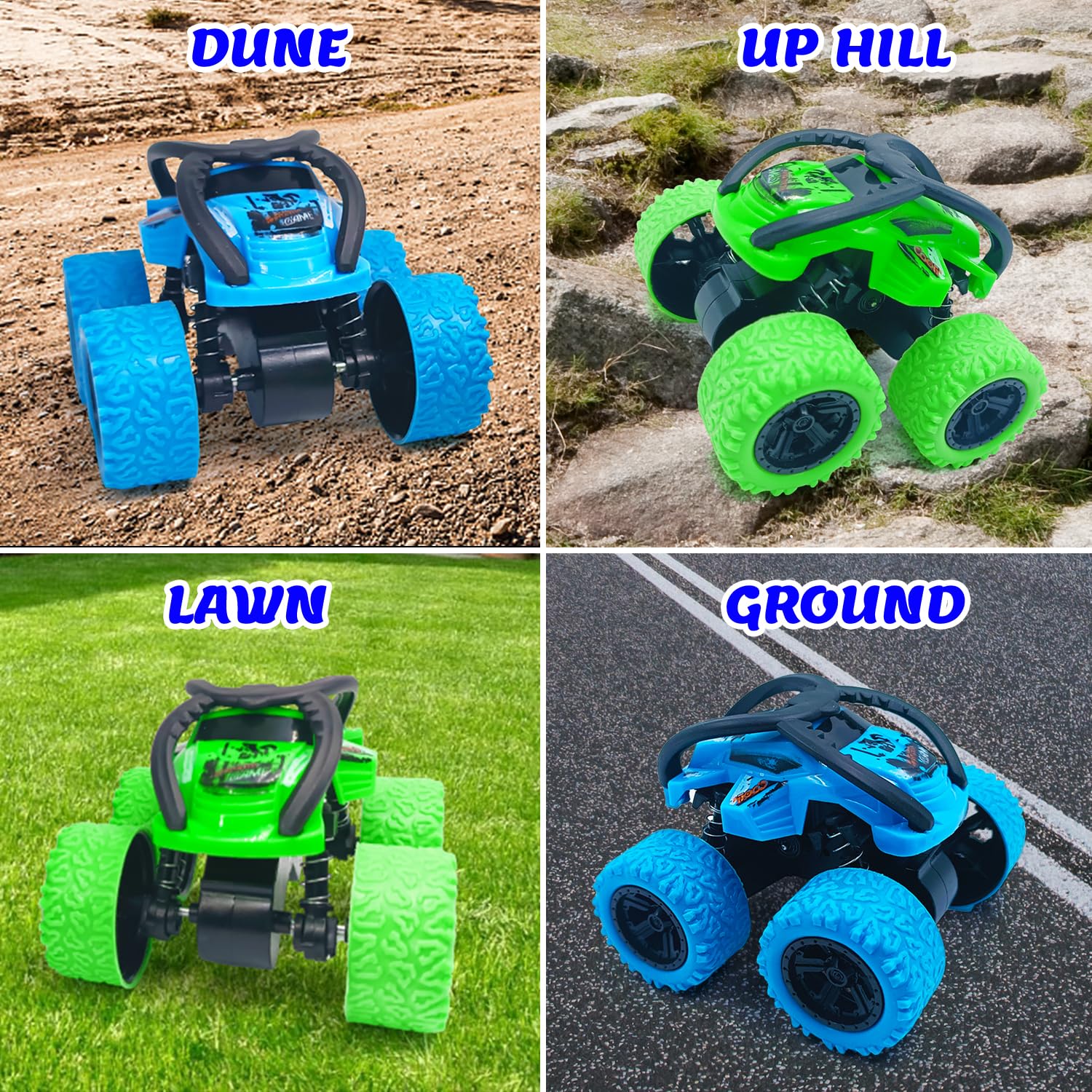 Pack De 2 Camiones Monstruo De Fricción Con Giro 360°, Coches Acrobáticos De Inercia Para Niños De 3 A 10 Años, Colores Azul Y Verde, Para Césped, Alfombra O Suelo